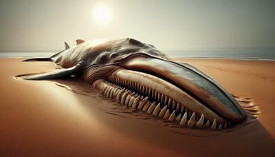 Baleine à bec échouée sur une plage de sable.