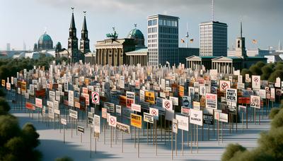 Berliner Landschaft mit Protestschildern gegen Putin.