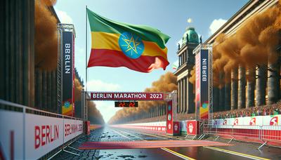 Ziel des Berlin-Marathons 2023 mit äthiopischer Flagge.