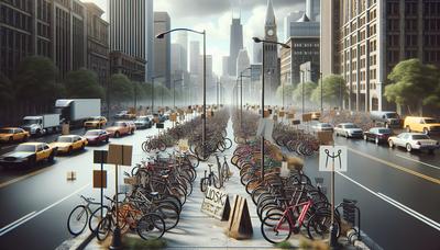 Vélos et pancartes de protestation en milieu urbain.