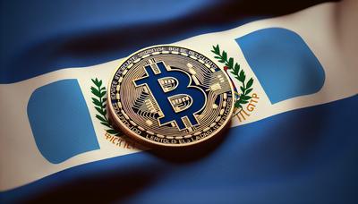 Bitcoin-Symbol überlagert auf der Flagge von El Salvador.