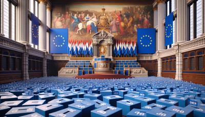 Blauwe Europese Unie vlag stemstembiljetten Nederlandse parlement achtergrond