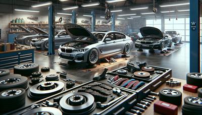 BMW-auto's in het servicecentrum voor remreparaties.