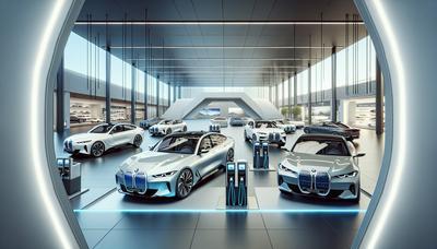 Auto elettriche e a benzina BMW in showroom moderno