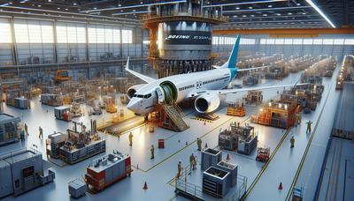 Fábrica do Boeing 737 Max com plugue de porta de jato.