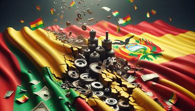 Bolivias flagga med trasiga kugghjul och fallande valuta

