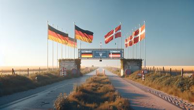 Grenzkontrollschild mit deutschen und dänischen Flaggen