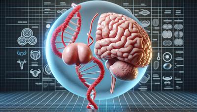 Gráficos de cérebro e próstata com hélice de DNA.