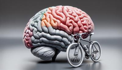 Diagrama cerebral destacando el cerebelo y una bicicleta.