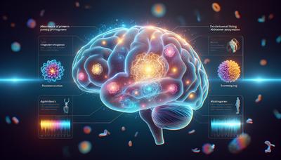 Illustration du cerveau mettant en évidence l'augmentation des protéines et le ralentissement de la maladie d'Alzheimer.