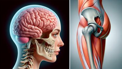 Illustrazione del cervello con articolazione dell'anca e attivazione muscolare.