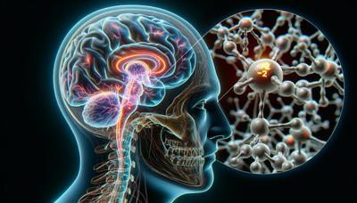 Cerebro con áreas resaltadas que muestran un derrame cerebral y la molécula LK-2