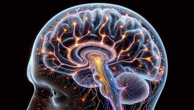 Cérebro com circuito de detecção facial e neurônios destacados.