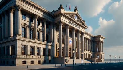 Brandenburger Regierungsgebäude mit Logos der politischen Parteien.