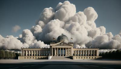 Landtagsgebäude Brandenburg mit wolkigem Himmel.