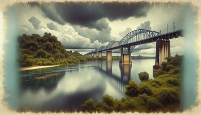 Ponte sul fiume Natisone con cielo cupo e nuvoloso