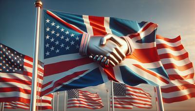 Drapeaux britannique et américain avec une icône de poignée de main