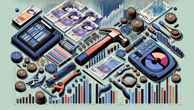 Britse valuta bedekt met reparatiegereedschap en grafieken