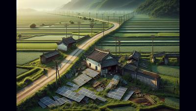 Kaputte Solarmodule in einer ländlichen Gegend Chinas.