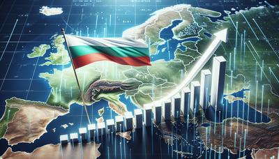 Bandiera bulgara e grafico a barre in crescita sopra la mappa dell'Europa

