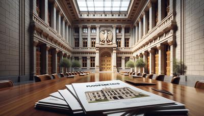 Bundesratsgebäude mit Fokus auf Pflegebeitragsdokumente.