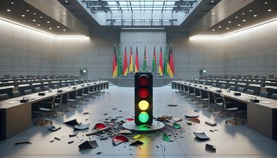 Bundestag debattiert mit symbolischer kaputter Ampel.