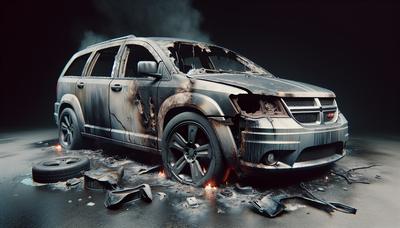 Verbrande Dodge Journey met kapot deurslot.