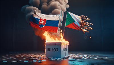 Bränna röstlådor med Slovakiens och Italiens flaggor

