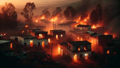 Bâtiments en feu et maisons abandonnées à Tila, Mexique