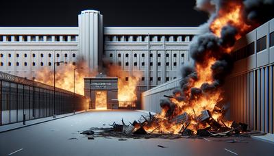 "Detriti in fiamme all'ingresso del carcere minorile Beccaria."