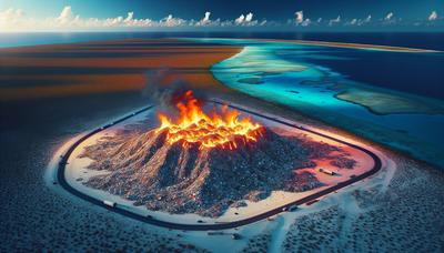 Brandende afvalhoop te midden van verlaten landschap op Bonaire.