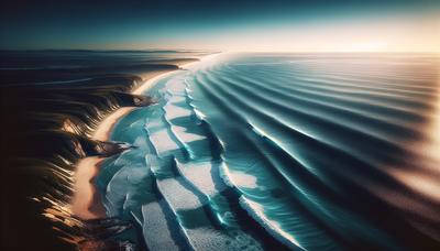 Onde calme dell'oceano sotto un cielo sereno con la costa.