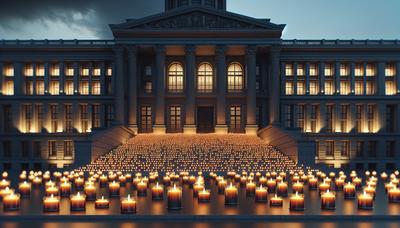 Vigília à luz de velas em frente ao prédio do governo.