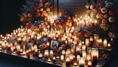 Candele accese, fiori e foto al sito commemorativo.