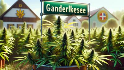 Cannabispflanzen mit dem Ortsschild von Ganderkesee im Hintergrund.