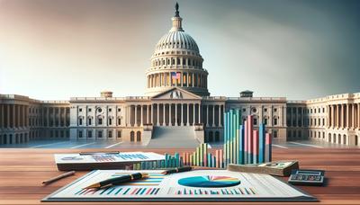 Edificio del Capitolio con gráficos de presupuesto en primer plano