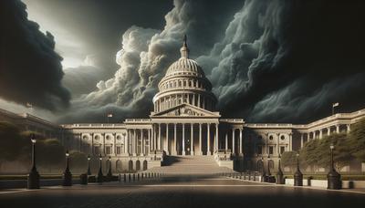 Edificio del Capitolio con nubes oscuras y tormentosas arriba.