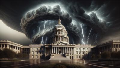 Edificio del Capitolio con dramático fondo de cielo tormentoso.