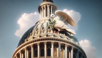 Cupola del Campidoglio con una colomba che tiene un ramoscello d'ulivo.