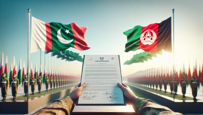 Déclaration de cessez-le-feu avec des drapeaux pakistanais et afghan en arrière-plan