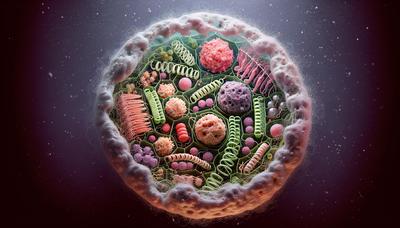 Interior da célula destacando várias proteínas identificadas.