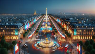 Champs-Élysées et Concorde décorés pour la cérémonie d'ouverture des Jeux Paralympiques.