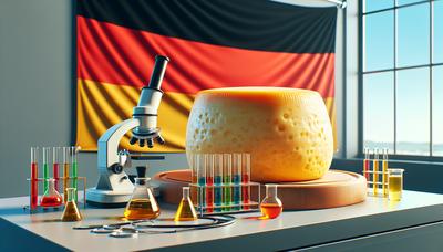 Roue de fromage avec matériel de laboratoire et drapeau allemand