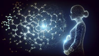 Chemische structuren met een achtergrond van een zwangere silhouet