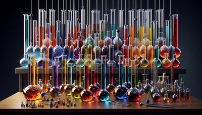 Laboratoire de chimie avec des gaz colorés et des tubes à essai.