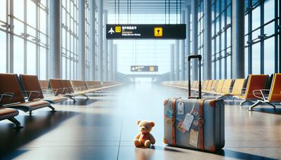 Giocattolo per bambini e valigia in aeroporto.