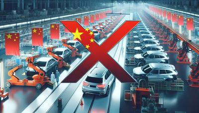 Bandiera cinese e fabbrica di automobili con croce rossa.