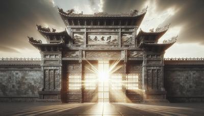 Porte de prison chinoise avec la lumière du soleil de la liberté perçant à travers