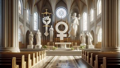 Kirchenaltar und Symbole der Stärkung von Frauen