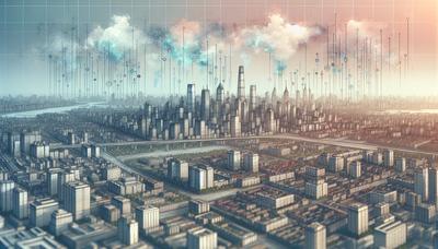 Stadssilhuetter med smog och emissionsdata overlay